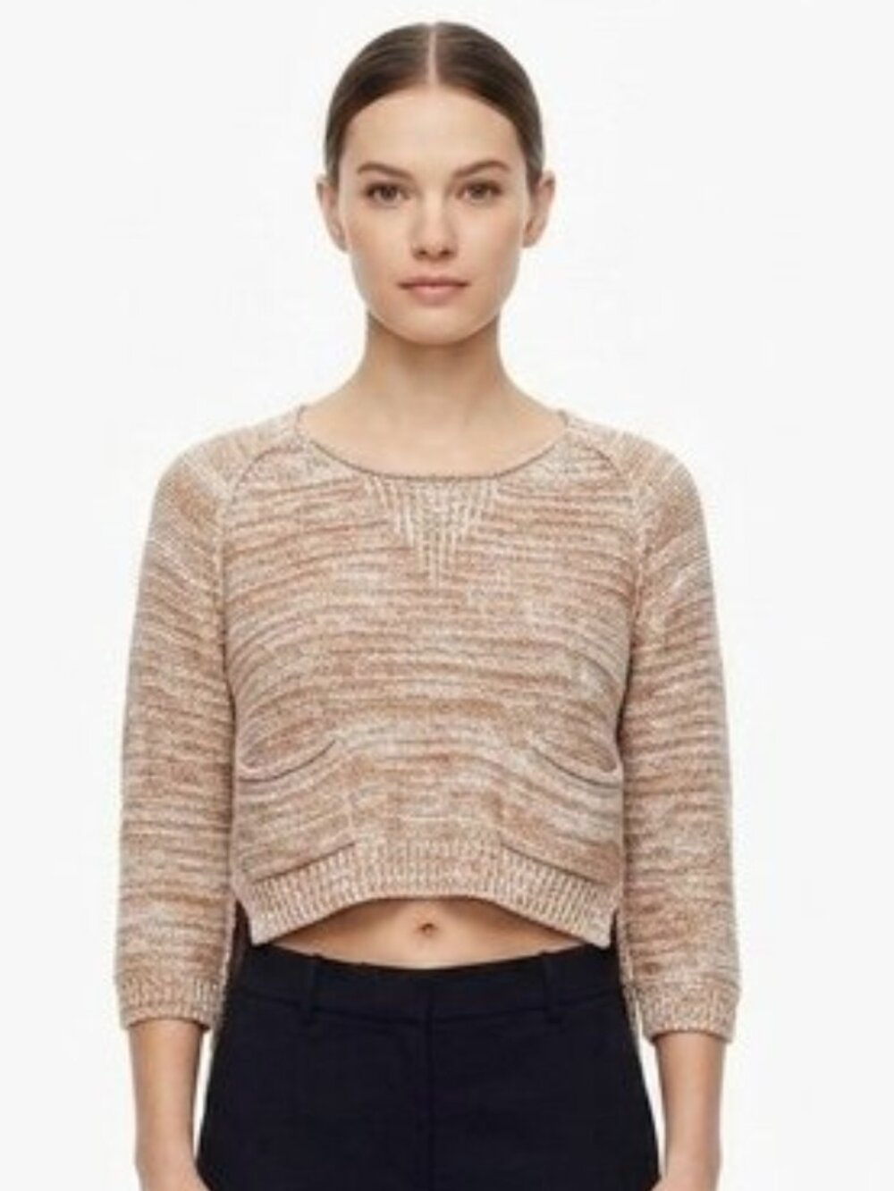 Wilfred Aritzia Cropped Split Hem Cotton Blend Pocket Front Sweater - Sz. Sm
